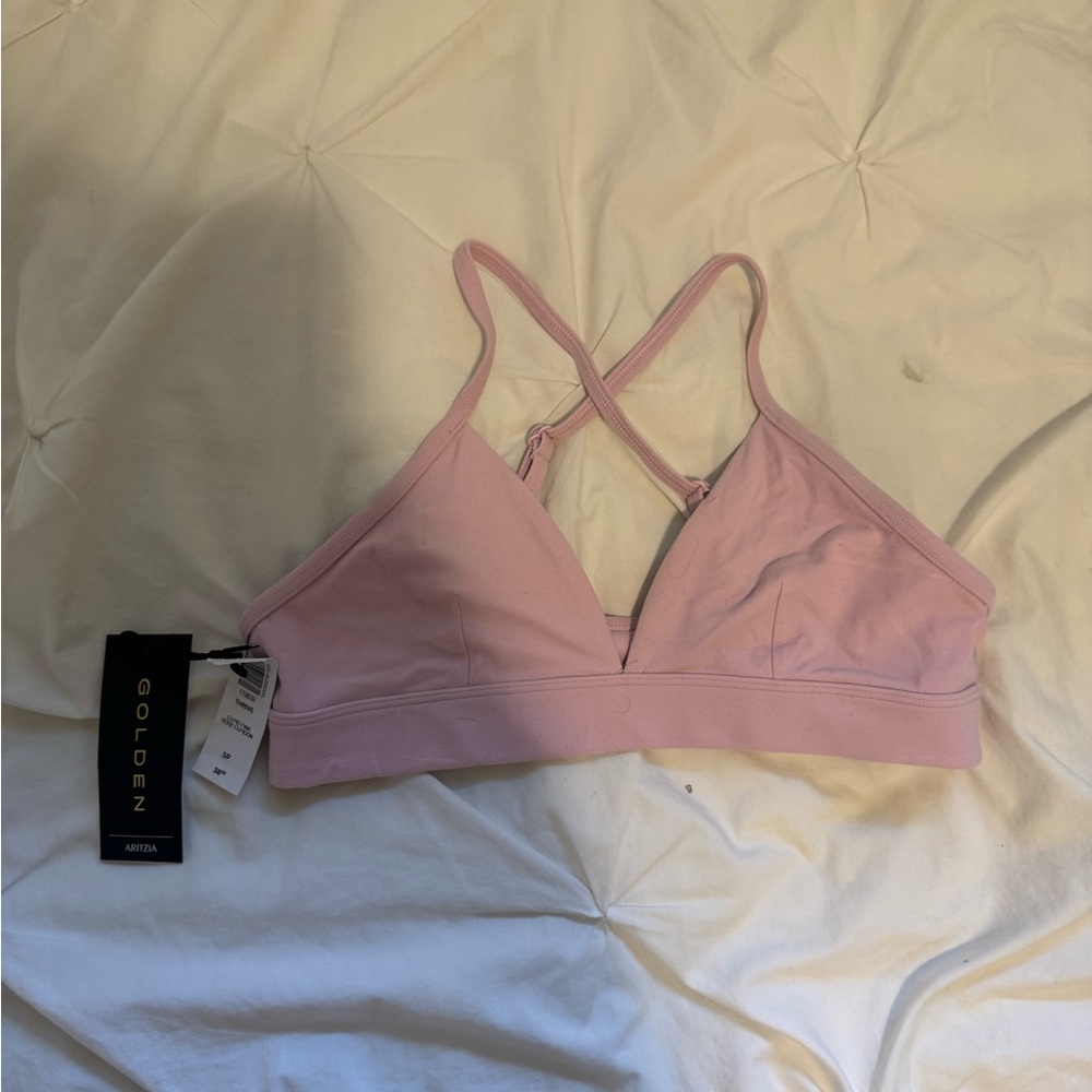 Aritzia Golden Pink Sports Bra with Crossed Back Straps